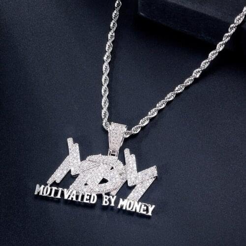 Crystal Full Cubic Zircon MBM Letter Pendant Necklace Iced Out Bling Motivated By Money Hip Hop Jewelry For Men