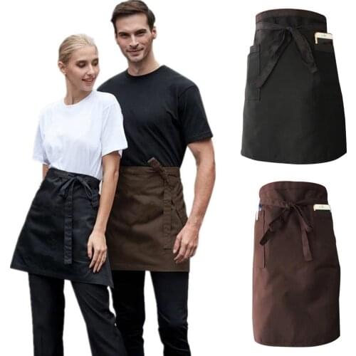 1 Pcs Kitchen Cooking Apron Work Dining Half-length Short Waist Apron With Pocket Catering Chefs Waiters Household Supplies