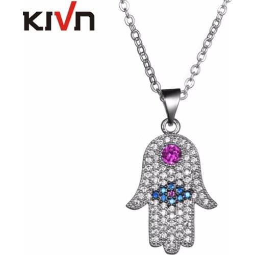 KIVN Fashion Jewelry CZ Cubic Zirconia Turkish Blue Eye Hamsa Womens Girls Pendant Necklaces Birthday Gifts 10pcs Lot Wholesale