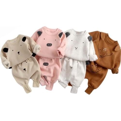 Baby Clothes Sets Autumn Winter Warm Baby Boy Girl Cartoon Cute Clothing Pullover Top+PP Pant 2PCS Thicken Toddler Suit 0-3Y