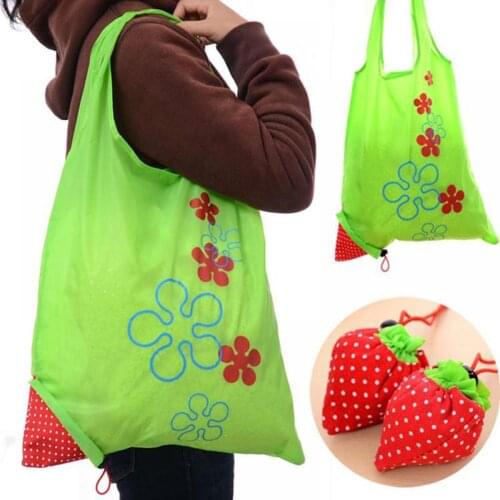 Creative Environmental Foldable Strawberry Shopping Bag Reusable Home Portable Drawstring Handbag Storage Pouch Eco Tote Bag