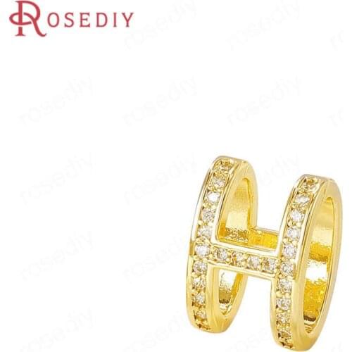 40559)2PCS 12x8.5MM 24K Gold Color Brass and Zircon H shape Charms Pendants Jewelry Making Supplies Diy Findings Accessories