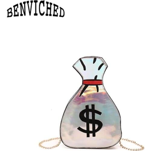 BENVICHED 2021 summer new laser personality Funny embroidery purse creative shoulder bag fashion trend diagonal package R186