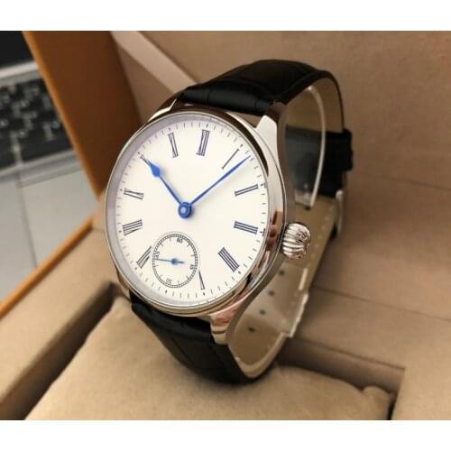 41mm no logo Enamel White dial Asian 6498 17 jewels Mechanical Hand Wind movement blue hands Mens Mechanical watches GR23-21