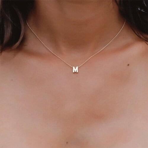 Fashion Tiny Initial Necklace Gold Silver Color Cut Letters Single Name Choker Necklace For Women Pendant Jewelry Gift