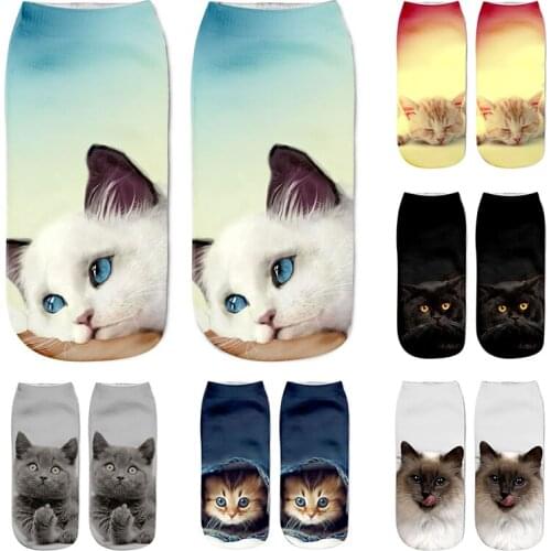 Cartoon 3D Cat Print Socks Men Women Harajuku Cute Realistic Animal Print Socks Slippers Happy Funny Alien Cotton Socks Gifts