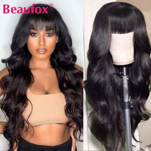 Beaufox Body Wave Human Hair Wigs With Bangs Malaysian Remy Human Hair Wigs For Women Full Machine Made Glueless Wigs With Bangs