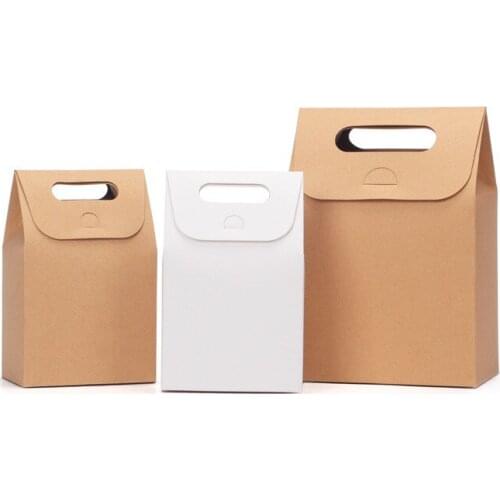 20pcs Kraft Paper Gift Box With Handle Wedding Favor Candy Box Cookies Biscuits Package Portable Supplies