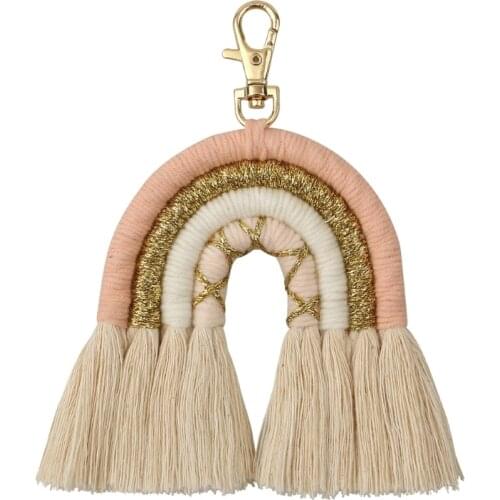 Rainbow Keychains Women Boho Key Holder Keyring Macrame Bag Charm Car Hanging N0HE