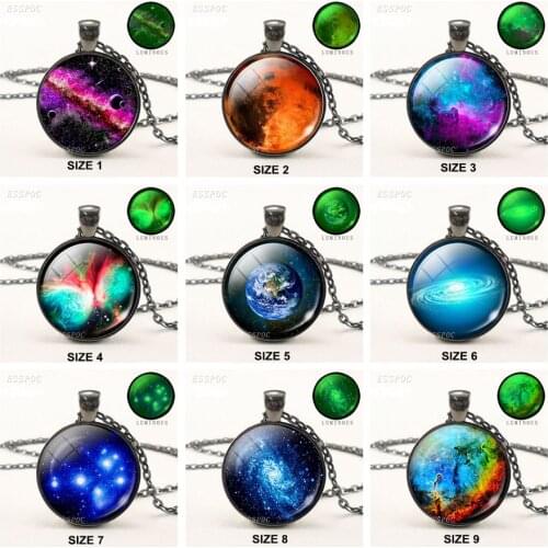 Luminous Nebula Space Pendant Necklace Glass Cabochon Sliver Metal Chain Necklaces Glow In The Dark Fashion Women Jewelry Gifts