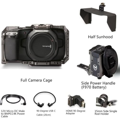 Tilta Full Camera Cage Side Power Handle Half Sunhood 90-Degree USB-C Cable HDMI 90-Degree Adapter for BMPCC 6K 4K Camera