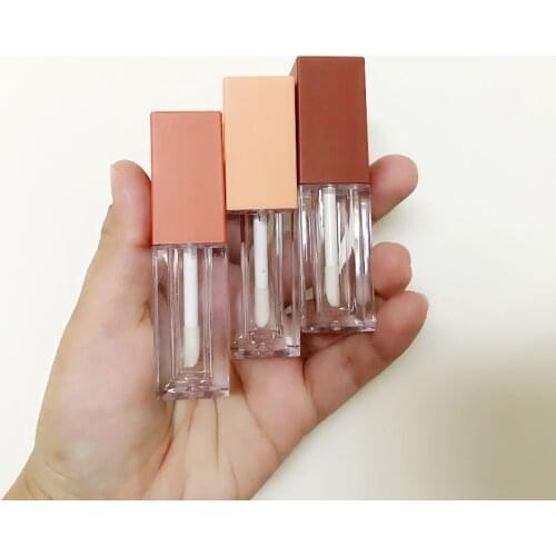 10/25/100pcs 5ml Frosted Red Brown Orange Lid Square Lip Gloss Tube With Wand Clear Bottle DIY Cosmetic Refillable Lipgloss Tube