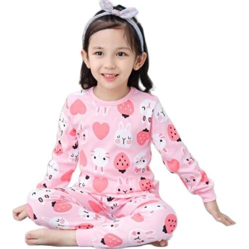Spring-Fall homewear baby girls pure cotton cute animal pink colorfull pyjamas 2-13T kids sleeping wear children bottoming shirt