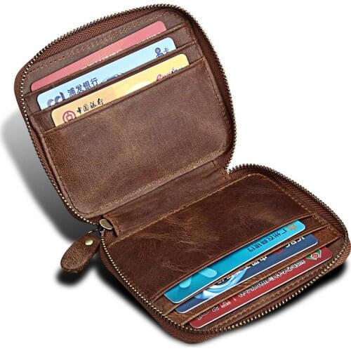 Vintage Fashion Top Layer Leather Bag Multi Function Change Wallet Purse Genuine Leather RFID Card Holder Zipper Coins Pocket