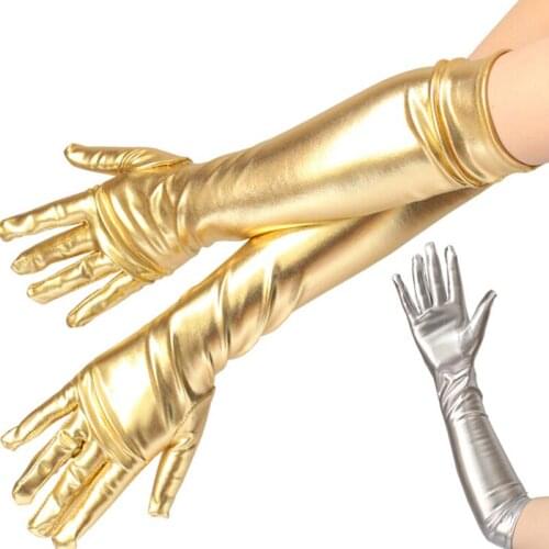 Women Shiny Long Gloves Leather Wet Look Latex Party Opera Costume