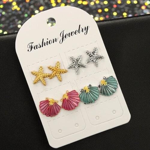 4 Pair/Set Summer Sea Beach Starfish Shell Ear Stud Charming Bohemian Style Chic Ear Earring Set Womens' Fashion Jewelry Gifts