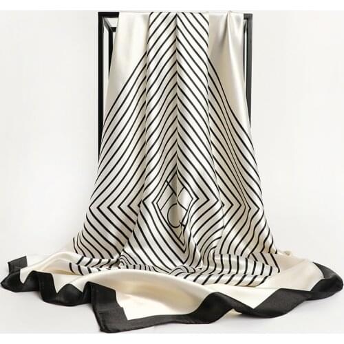 90X90CM Scarves Women Print Hair Neck Square Silk Scarf Office Ladies Shawl Bandana Handkerchief Headcloth Foulard Female Wraps