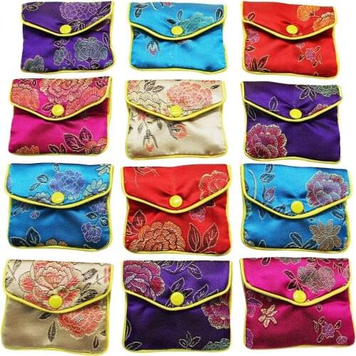 Jewelry Silk Purse Pouch Small Jewellery Gift Bag Chinese Brocade Embroidered Coin Organizers Pocket for Women Girls