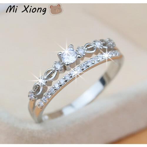 Mi Xiong S925 sterling silver craft double-layer diamond ring custom craftsmanship elegant ladies engagement brand jewelry