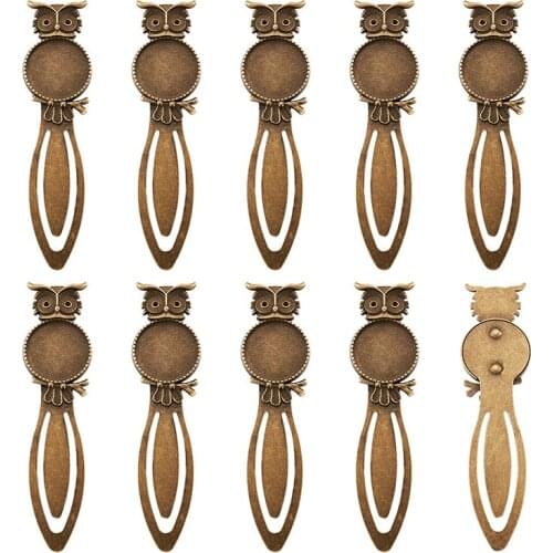 10pcs Tray: 20mm Owl Iron Bookmark Cabochon Settings with Alloy Tray for Jewelry Making DIY Accessories Finding 88x23x4mm