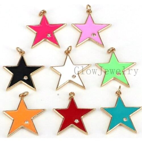 10Pcs,Rainbow Enamel Star Charms Pendant for Necklace Earring Red Pink White Black Green Blue Charm Component Gold Plated