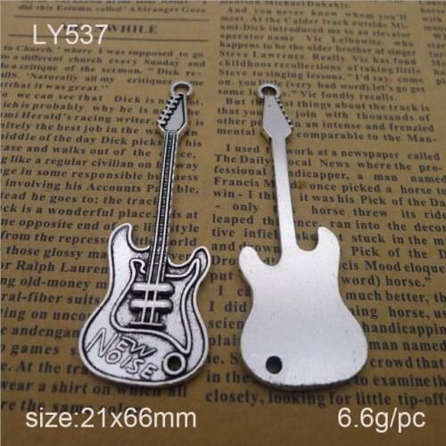 15 Pcs Antique Silver Alloy Guitar Charms With Letter New Noise Charms Pendants 21x66mm