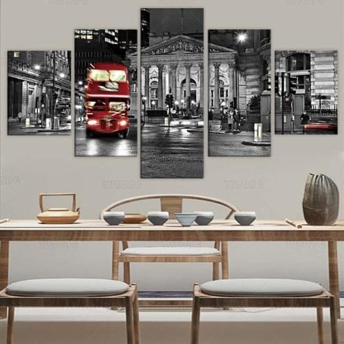 5 piece Canvas Painting Home Art London City Street Red Bus Poster And Print Wall Art Picture living room Home Decor framed
