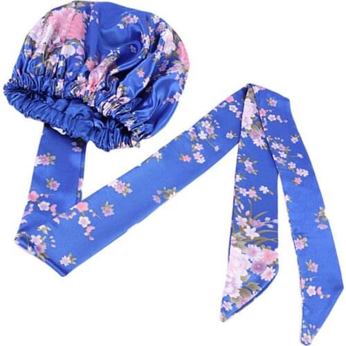 African pattern Satin Bonnet with Long Ribbon Headwrap Double Layer Headscarf Women Turban