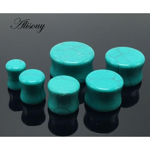 Alisouy 2 pieces fashion Green Stone Ear Expanders Piercings Tunnels Jewelry Gauges 5-16 mm Double Flared Ear Plugs Body Jewelry
