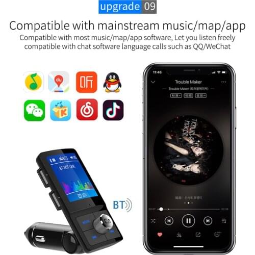 BC45 FM Transmitter QC Fast Charging Adapter Car-charger LCD Color Display Bluetooth-compatible MP3 Player