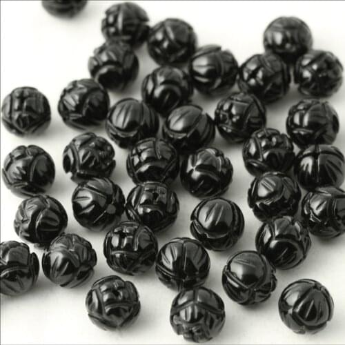 10pieces loose beads black agate carved flower12/14mm for DIY jewelry making FPPJ wholesale beads nature gem stone