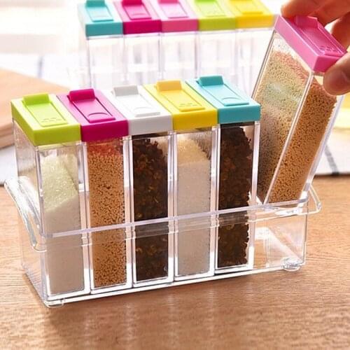 Household European-style plastic seasoning bottle Acrylic seasoning box set Kitchenware visual seasoning pot six-piece set
