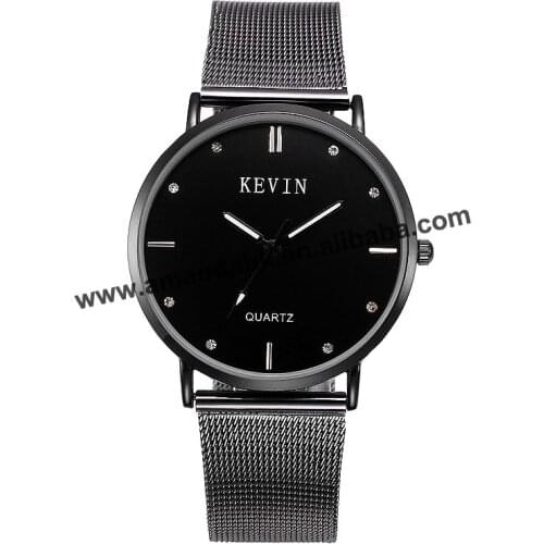New Hot Fashion Crystal Black Dial Watch Roman Style Thin Mesh Quartz Wrist Watch Analog KV Simple Style Men Quartz Wristwatch