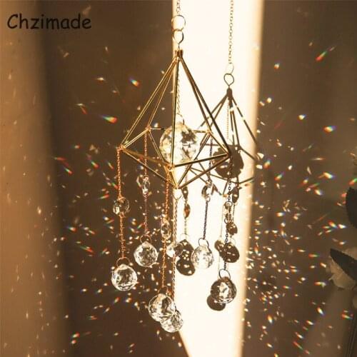 Chzimade Handmade Moon Crystal Wind Chime For Wall Window Door Wind Bell Hanging Ornaments Vintage Home Garden Decoration Crafts