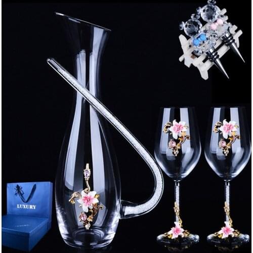 Enamel Color K9 Crystal 470 ML Red Wine GlassSet Goblet Wine bottle Glass married Gift Stylish Vodka High Cup Whiskey Decanter