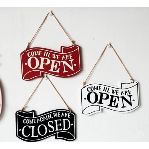 European-Style Retro Coffee Shop Double-Sided Wooden Doorplate "Open" "Closed" Home Wall Hanging Decoration