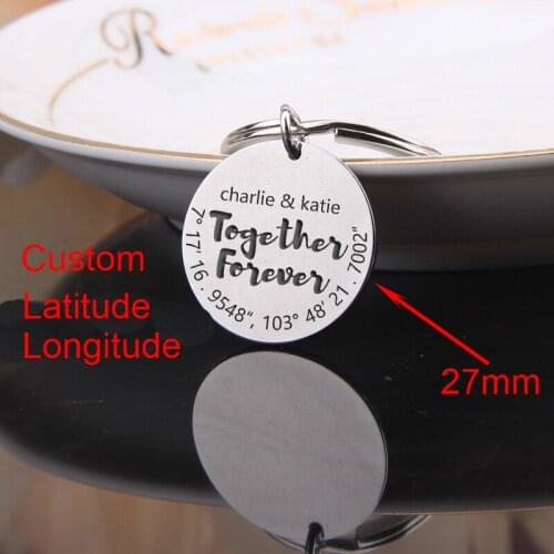 Customized Couple Name Longitude Latitude Anniversary Gifts Together Forever Personalized Trend Creative Keychain