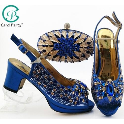 Italian New Design High Quality African Shoes And Bag To Match Nigerian Women Matching Shoes Bag Set In Royal Blue Color