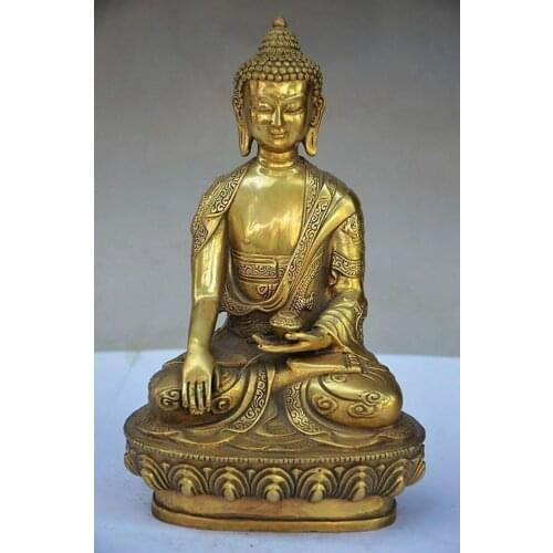 Beautifully CHINESE BRASS HANDWORK CARVED SHAKYA MUNI BUDDHA STATUE