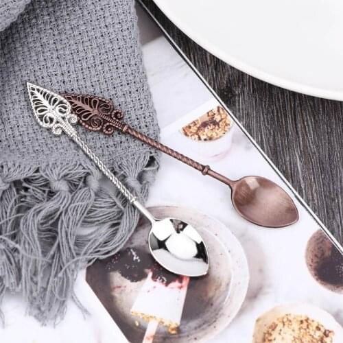 Coffee Spoon Sugar Tea Cake Ice Cream Scoop Byzantine Medieval Retro Staff Carved Alloy Tea Spoon Kitchen Bar Supplies