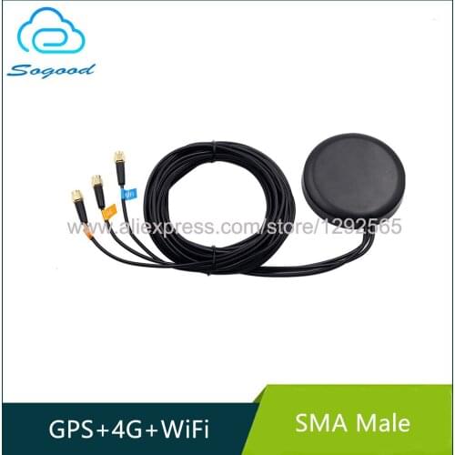 GPS+WiFi+4G combo in one pieces outdoor antenna IP67 waterproof RG174 3M cable wifi-Reserve polarity SMA male needle interface