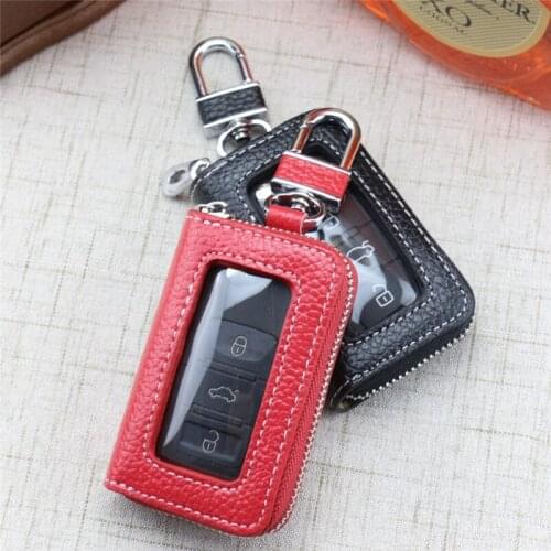 Leather Zipper Square Home Car Key Holder Transparent Window Key Bag Case Wallet Key Chain Women Home Car Organizer