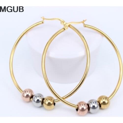 MGUB Big discounts Metal Beads 30mm-100mm Hoop earrings stainless steel For women earring wholesale LH481