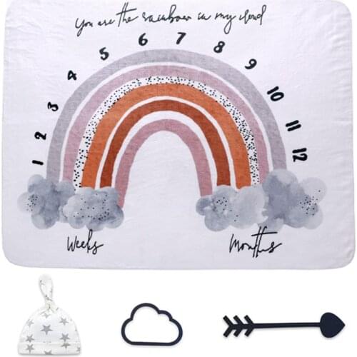 Baby Monthly Record Growth Rainbow Milestone Blanket Newborn Photography Props 425F