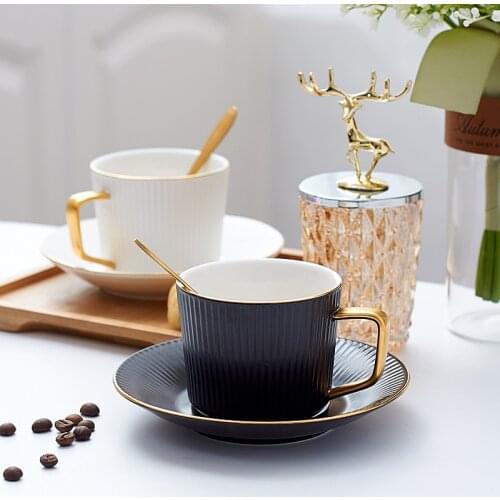 Fashion creative couple coffee cup gift gold handle mug striped ceramic cup dish ceramic mug tea mug travel mug coffee