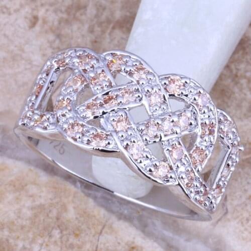 Unusual Champagne Morganite Silver Plated Womens Fashion Ring Size 6 / 7 / 8 / 9 R0807