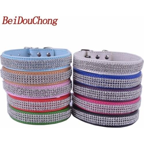 Wholesale Pu Leather Dog-Collar Bling Rhinestones Collars For Dogs Small Pet Puppy Dog Cat Supplies Black Pink Purple