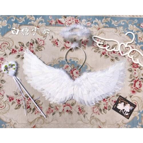 White Sugar Girl Original Star Bear Lolita Accessories Angel Headdress Wings Cane Three-Piece Summer New gothic headdress