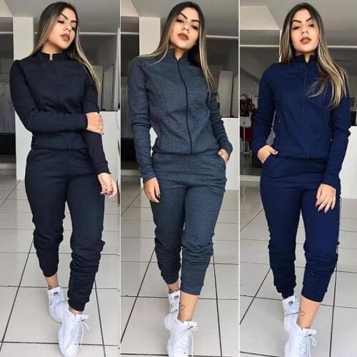 Rebicoo autumn new explosion models Europe and America womens solid color long-sleeved fashion sports two-piece size S-XL