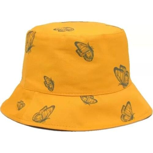 2021 New Women Butterfly Double Sided Print Autumn Winter Bucket Hat Foldable Sun Hat Cap Hip Hop Fishing Cap Outdoor Hat Gift